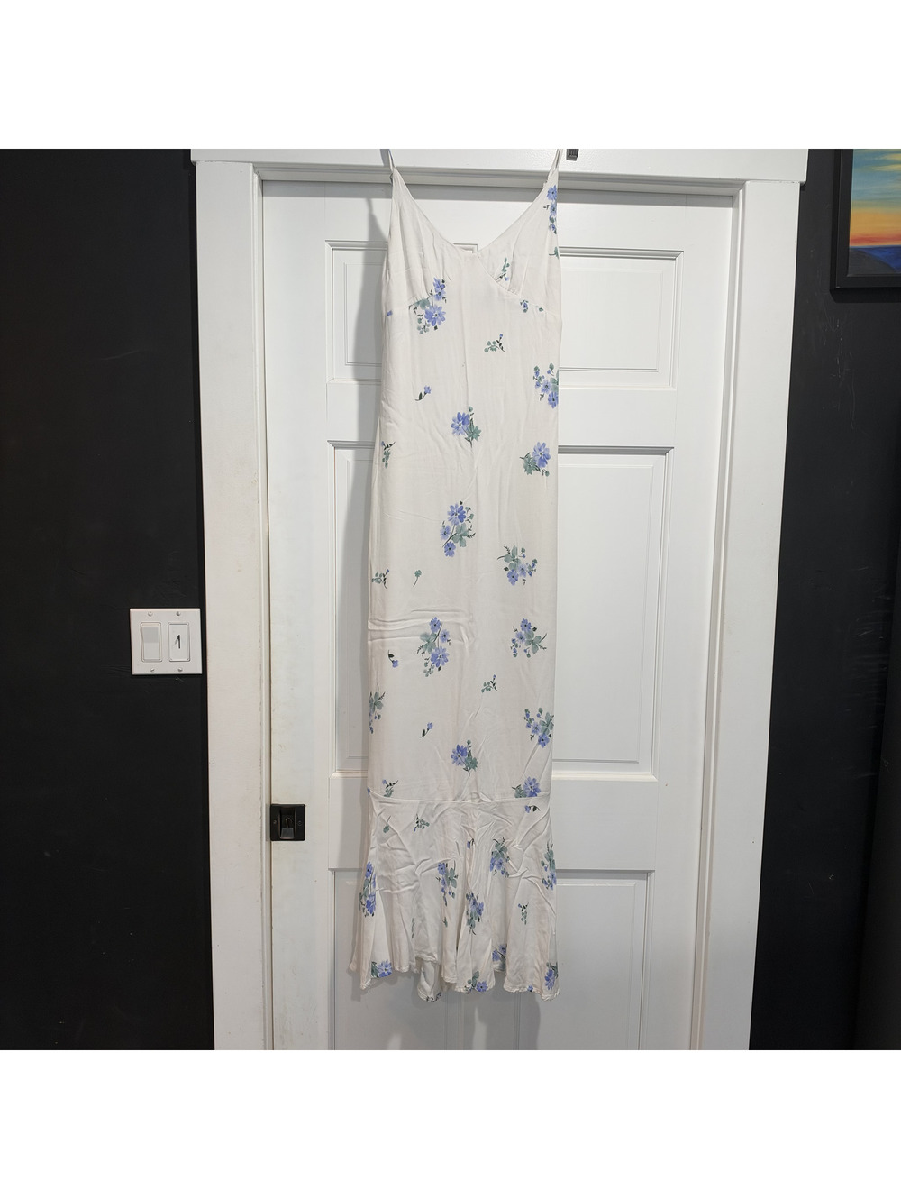 Princess Polly Floral Slip Dress White Blue AU 8 US 4